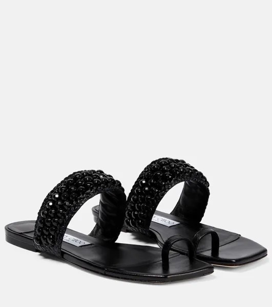 Сандалии Amoure Flat из рафии с украшением Jimmy Choo, черный
