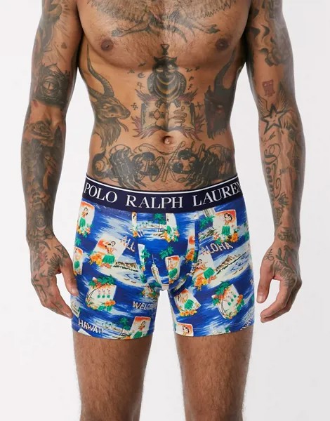 Синие боксеры-брифы с гавайским принтом Polo Ralph Lauren-Мульти