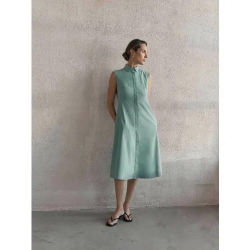 Платье-рубашка GATE31, повседневное, полуприлегающее, до колена, карманы, размер XS, зеленый