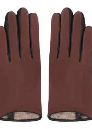 Чёрно-коричневые перчатки из натуральной кожи и бархатистого велюра - необходимый аксессуар для прохладных дней. Материал хорошо тянется и облегает кисти, не сковывая при этом движения.