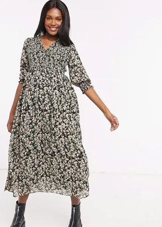 Свободное платье миди с гофрированными манжетами и цветочным принтом ASOS DESIGN Maternity-Мульти