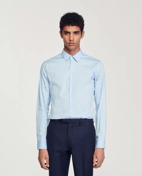 Однотонная узкая мужская рубашка синего цвета Sandro, синий
