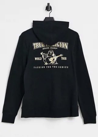 Черный худи с золотистым логотипом True Religion-Черный цвет