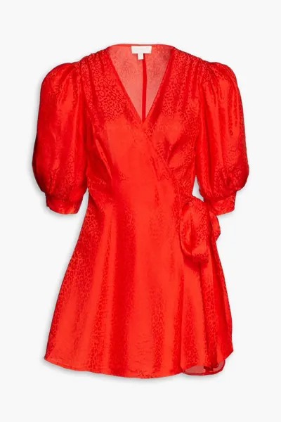 Платье мини с запахом Anna из атласа и жаккарда Ronny Kobo, цвет Tomato red