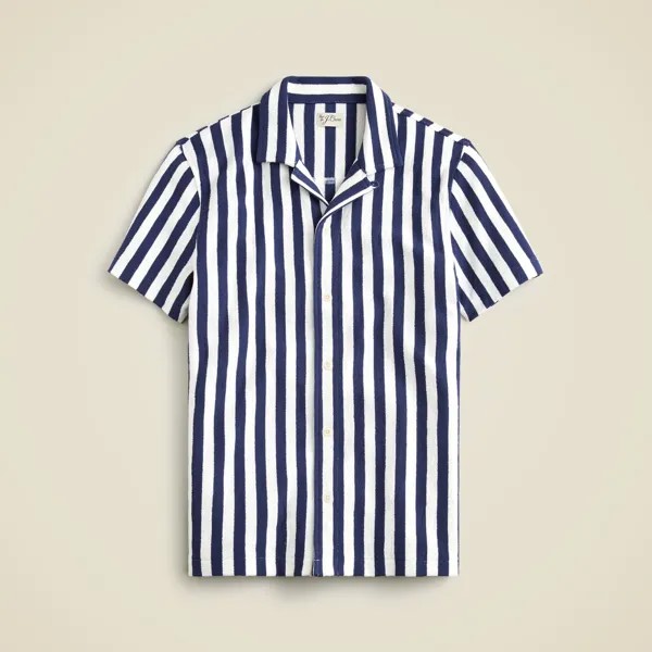 Фактурный свитер-футболка с воротником-стойкой в полоску J.Crew, синий