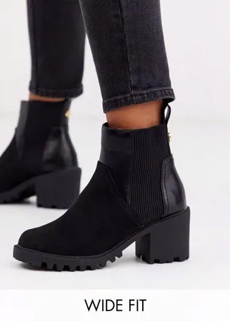 Черные ботинки на массивном каблуке для широкой стопы River Island-Черный