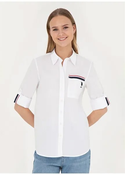 Белая женская рубашка со стандартным рубашечным воротником JAKOP U.S. Polo Assn., белый