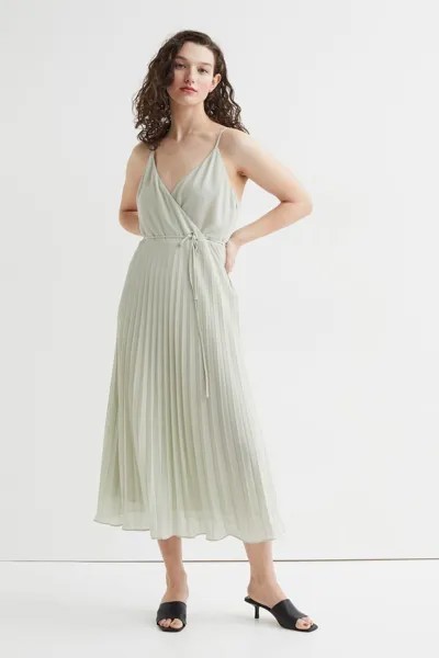 Плиссированное платье с запахом H&M, светло-зеленый