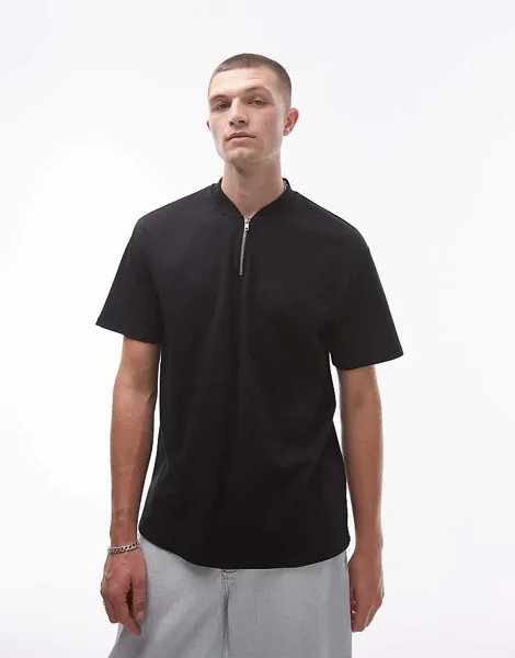 Topman – черная рубашка-поло оверсайз с молнией на шее
