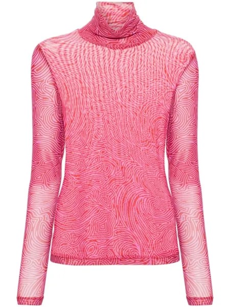 DRIES VAN NOTEN сетчатая футболка с абстрактным принтом, красный