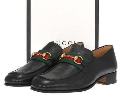 НОВЫЕ МУЖСКИЕ ЧЕРНЫЕ КОЖАНЫЕ ЛОФЕРЫ GUCCI HORSEBIT WEB 7/США 7,5