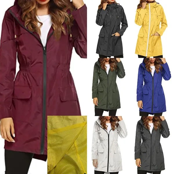 Уличная спортивная куртка, двухслойный однотонный плащ с талией и капюшоном, дождевик, ветровка средней длины, Женская куртка 2021