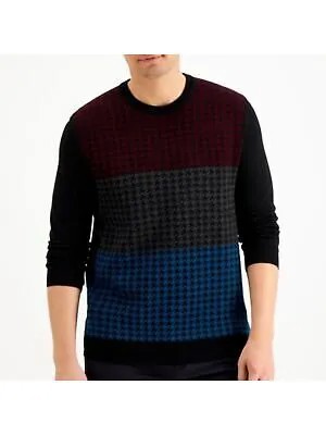 CLUBROOM Мужской черный пуловер с круглым вырезом в ломаную клетку, свитер S