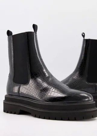 Черные ботинки-челси из искусственной кожи с крокодиловым принтом ASOS DESIGN-Черный