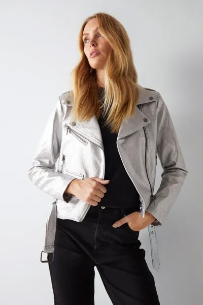 Байкерская куртка из искусственной кожи Warehouse, серебро