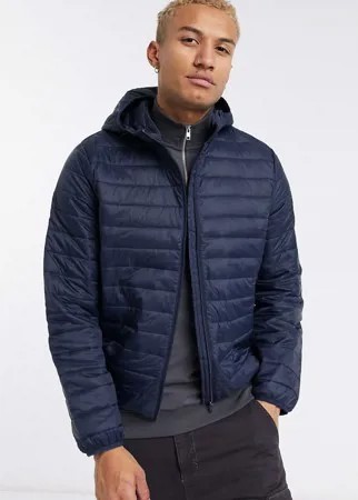 Темно-синяя дутая куртка с капюшоном ASOS DESIGN-Темно-синий
