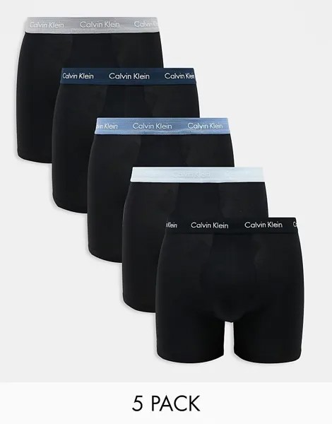 Черные боксеры из эластичного хлопка Calvin Klein (5 штук) с цветным поясом