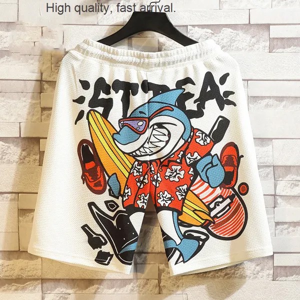 Летние модные брендовые японские шорты с принтом акулы, мужские повседневные укороченные пляжные брюки, большие плавки для пар, для улицы