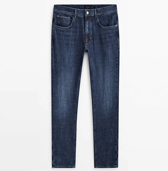 Джинсы Massimo Dutti Enzymatic Relaxed Fit, темно-синий