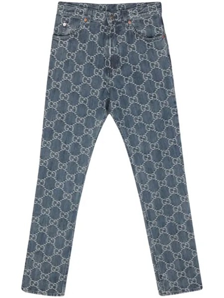 Gucci прямые джинсы с узором GG, синий