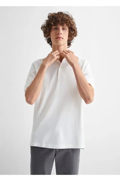Хлопковая рубашка поло с коротким рукавом Mango, белый