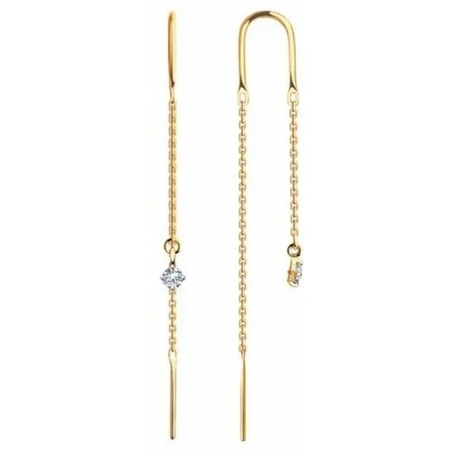 Серьги цепочки The Jeweller, красное золото, 375 проба, фианит, золотой