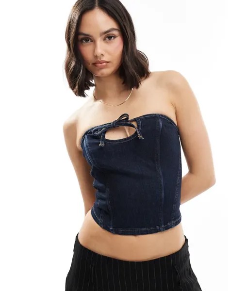 ASOS DESIGN – джинсовый топ цвета индиго с вырезом и вырезом-бандо