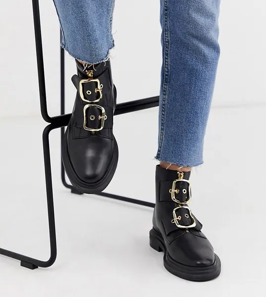 Черные кожаные ботинки для широкой стопы и с отделкой ASOS DESIGN Attribute premium-Черный
