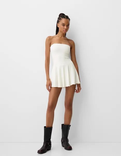 Мини-Платье-Бандо из крепа Bershka, белый