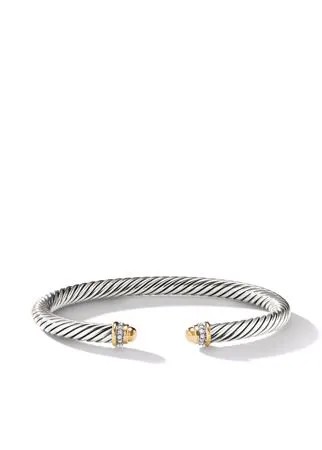 David Yurman браслет-кафф Cable из серебра и желтого золота с бриллиантом