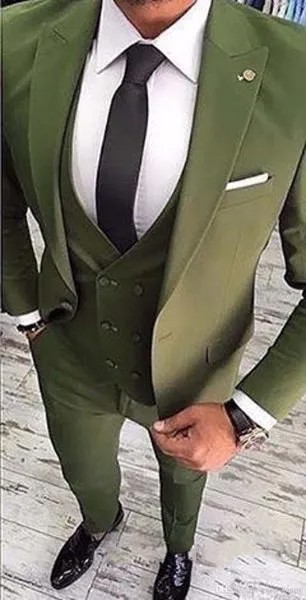 Новое поступление, оливковые зеленые смокинги для жениха на одной пуговице, мужские костюмы для жениха с пиковым отворотом, блейзеры (пиджа...