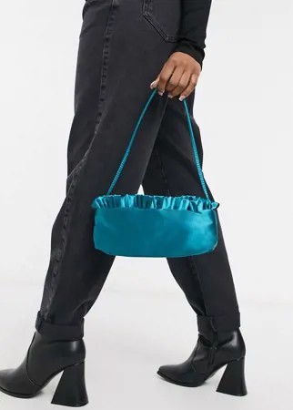 Сине-зеленая атласная сумка на плечо с оборками по краю ASOS DESIGN-Зеленый цвет