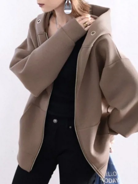 Модное женское пальто, весна 2022, новый свободный японский и Soutn, корейский однотонный кардиган на молнии с карманами и капюшоном, Повседневн...