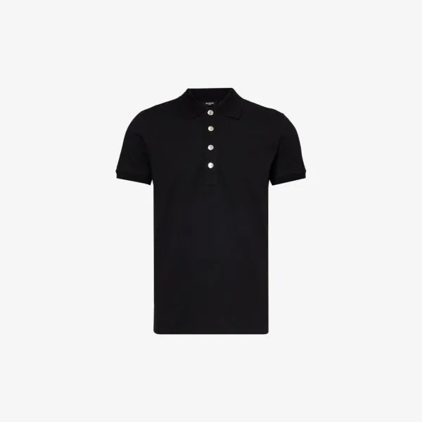 Рубашка-поло стандартного кроя из эластичного хлопка с разрезами Balmain, черный