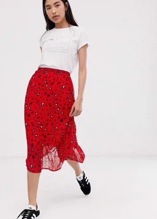 Плиссированная юбка миди с леопардовым принтом Selected-Красный