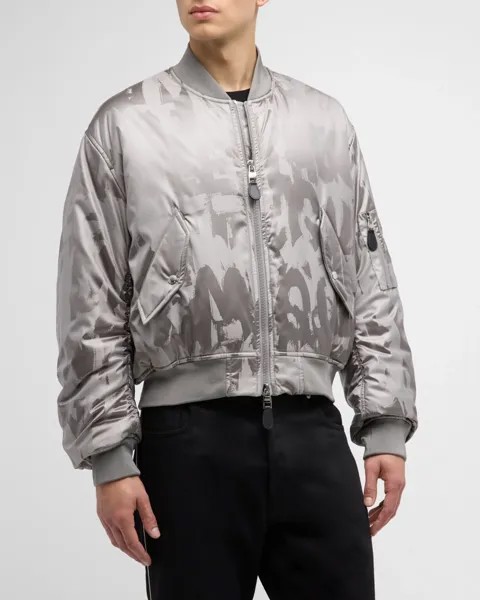 Мужской бомбер с металлизированным логотипом Alexander McQueen, цвет Lead/Ivory