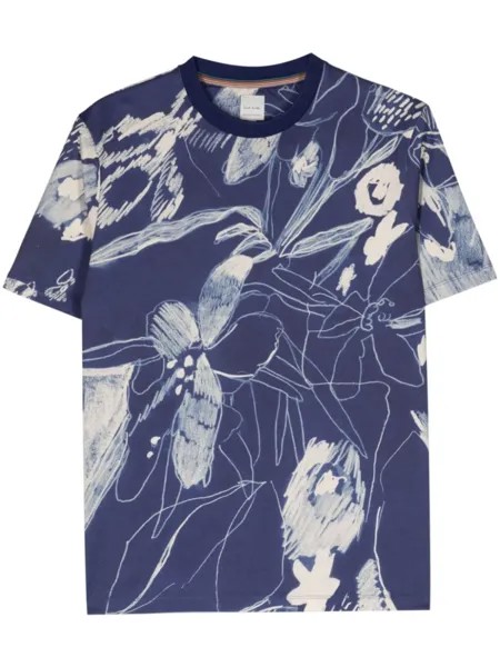 Paul Smith футболка из хлопка с ботаническим рисунком, синий