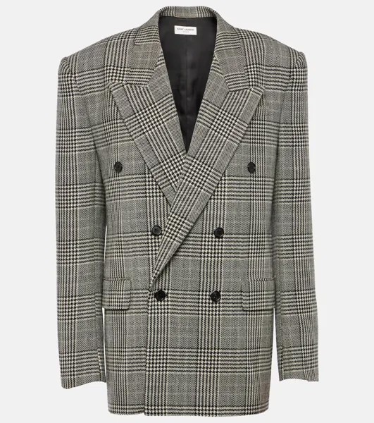 Шерстяной пиджак в клетку Saint Laurent, серый