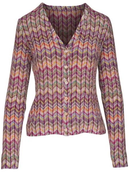 Missoni кардиган с узором зигзаг и пайетками, розовый