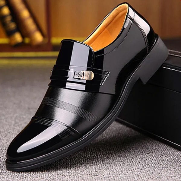 Мужчины Мода Плюс Размер Англии Breathable Оксфорды Лак кожаные туфли скольжения на платье обувь