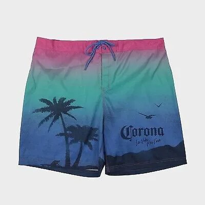 Мужские шорты для плавания Corona Sunset с эластичной доской 8,5 дюймов для больших и высоких размеров - синий/зеленый 3XL