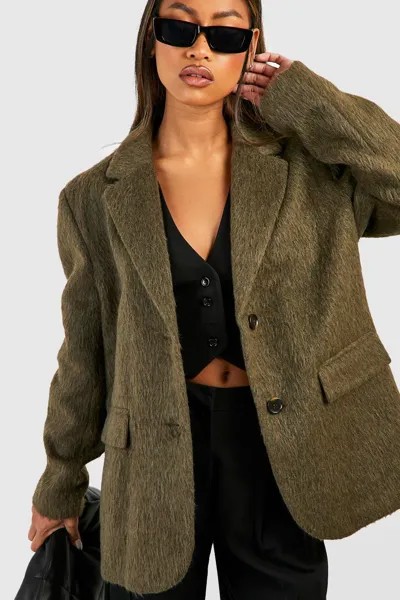 Пиджак оверсайз из шерсти с фактурной текстурой Boohoo, оливковый