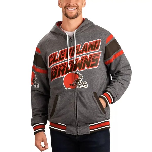 Мужская спортивная куртка Carl Banks коричнево-серого цвета Cleveland Browns Extreme с двусторонней толстовкой и молнией во всю спину G-III