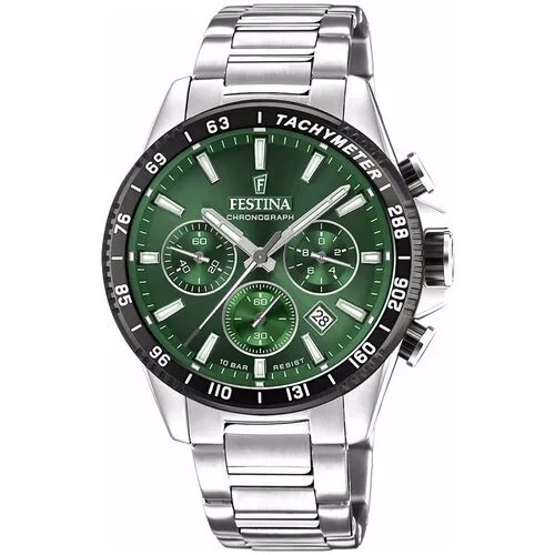 Наручные часы FESTINA Timeless Chrono, серебряный, зеленый