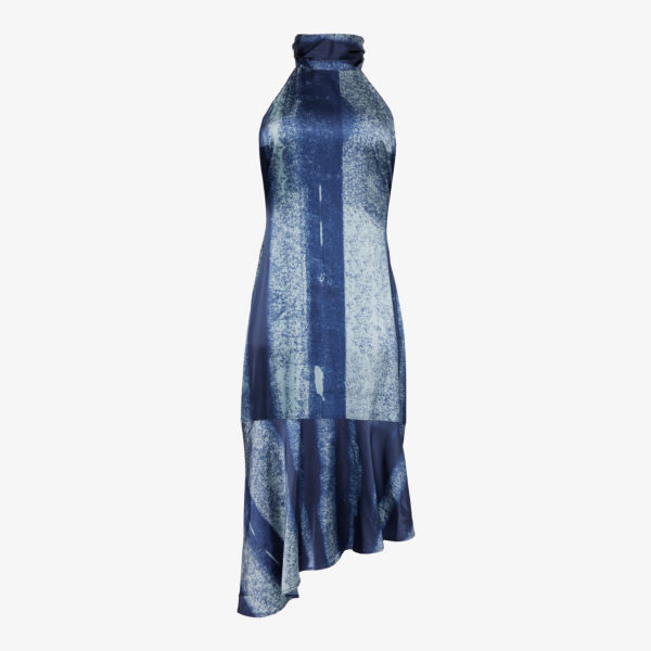 Платье мини karina из эластичного атласа с абстрактным узором Miaou, синий
