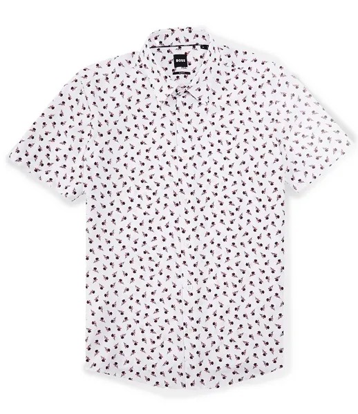 Рубашка BOSS Slim Fit из эластичной тканой ткани с короткими рукавами Hugo Boss, белый