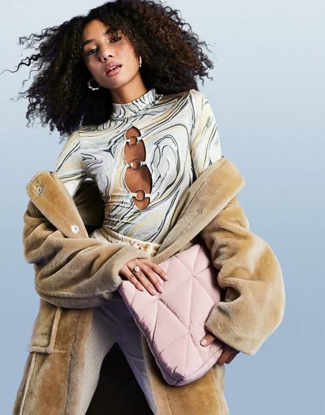 Боди с вырезами, декоративными кольцами и принтом ASOS DESIGN-Разноцветный