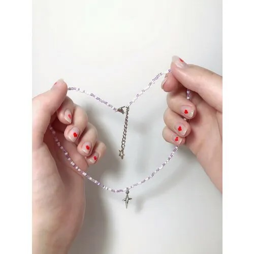 Колье, длина 37 см, белый/фиолетовый