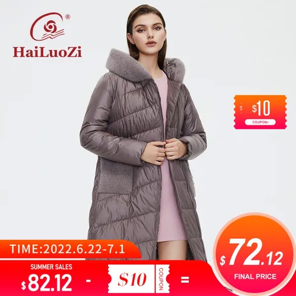 Пальто HaiLuoZi женское длинное толстое, пуховик, Женская Повседневная модная парка с вышивкой и Диагональной молнией, женская зимняя верхняя о...