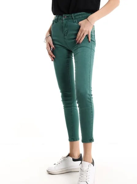Хлопковые джинсы с карманами, зеленый